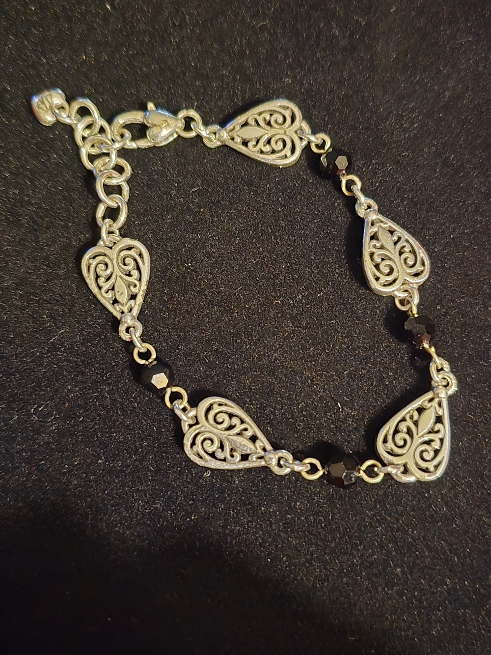 Brighton Silver Filigree Heart Bracelet with Black Beads